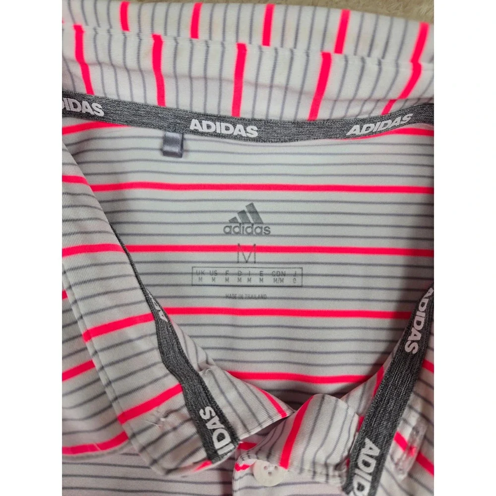 Berkshire Country Club Adidas Golf Polo Mens Medium Gray Pink Stripe Performance